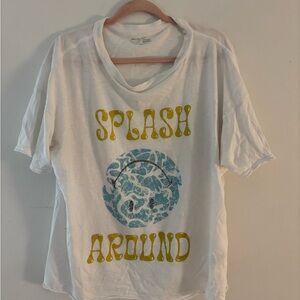 Arie White Graphic T-Shirt with Yellow and Blue Print